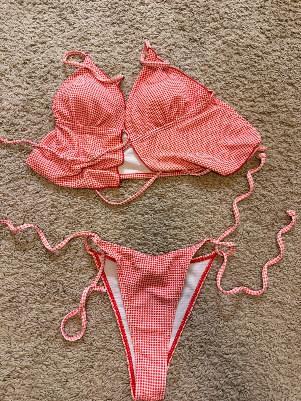 Pink Gingham Tie-Side Swim Bikini - Brand Unspecified
